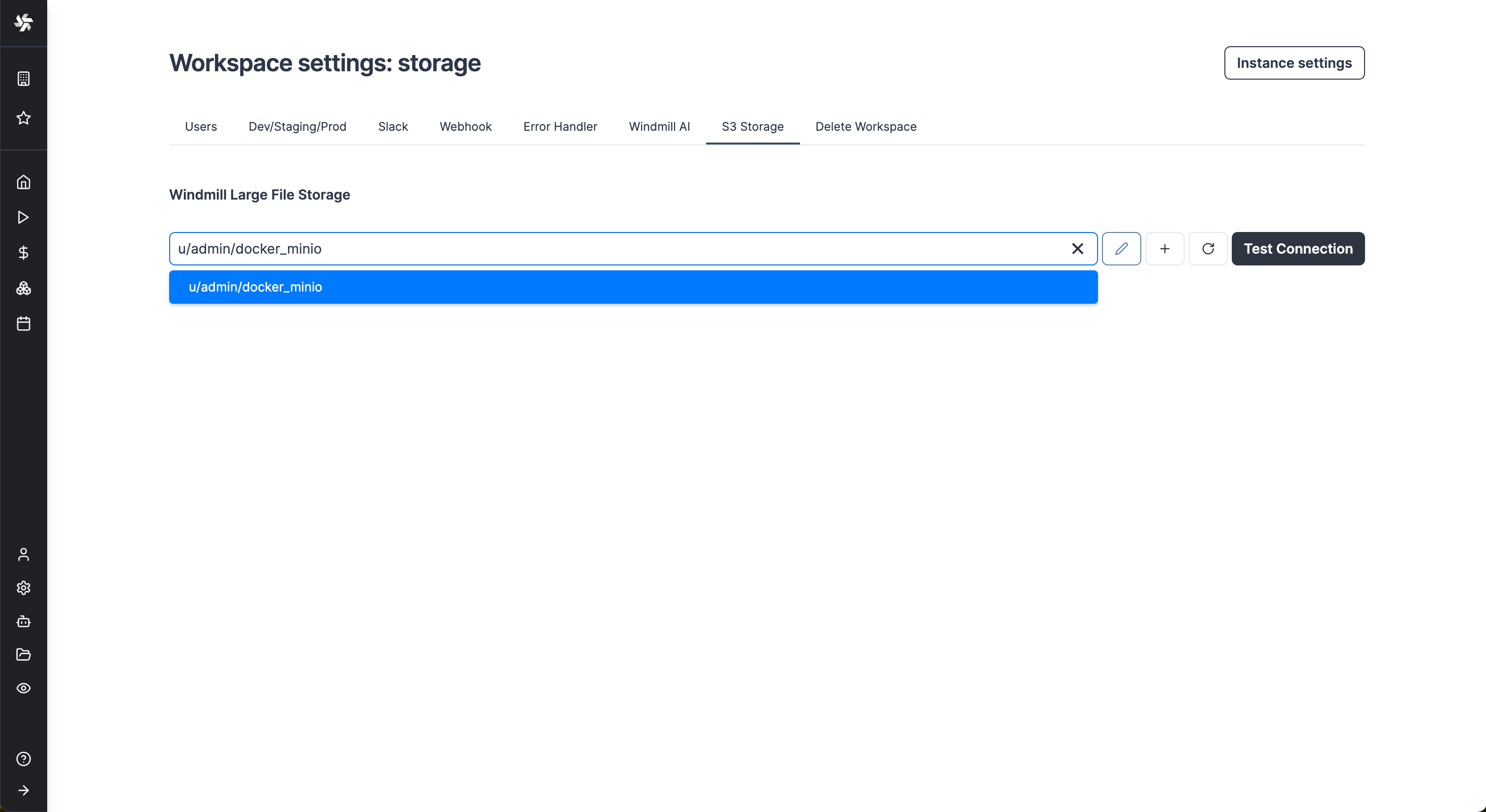 S3 workspace settings